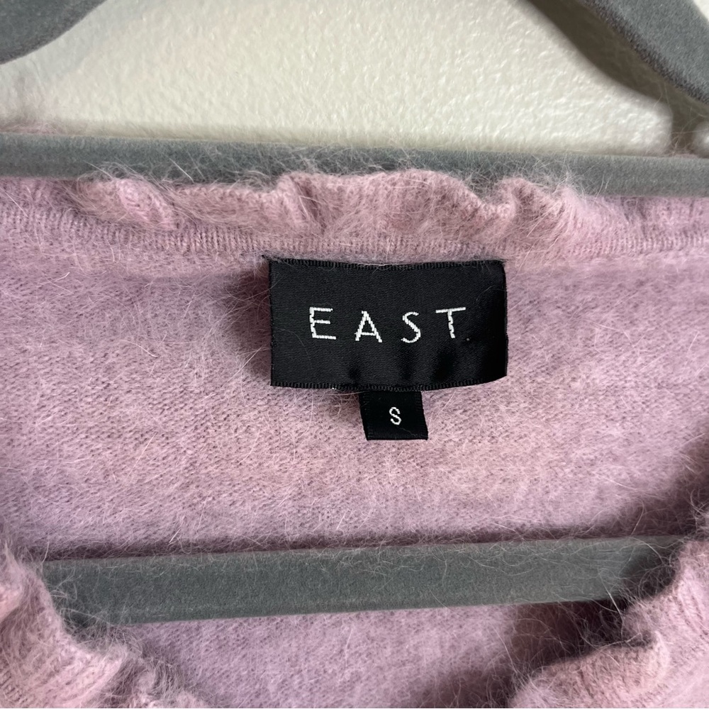 East Size Small Ruffle V-neck Lavender Angora Soft Stretch 3/4 Sleeve Sweater RS - Picture 5 of 6